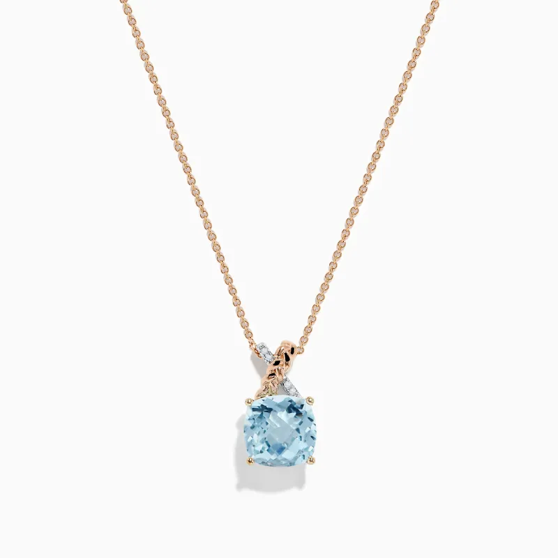Aquarius 14K Rose & White Gold Aquamarine and Diamond Pendant sold by Effy