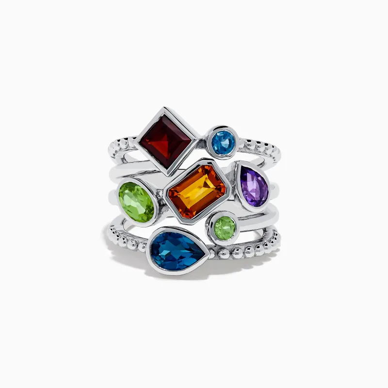 Mosaic 925 Sterling Silver Multi Gemstone Ring sold by Effy