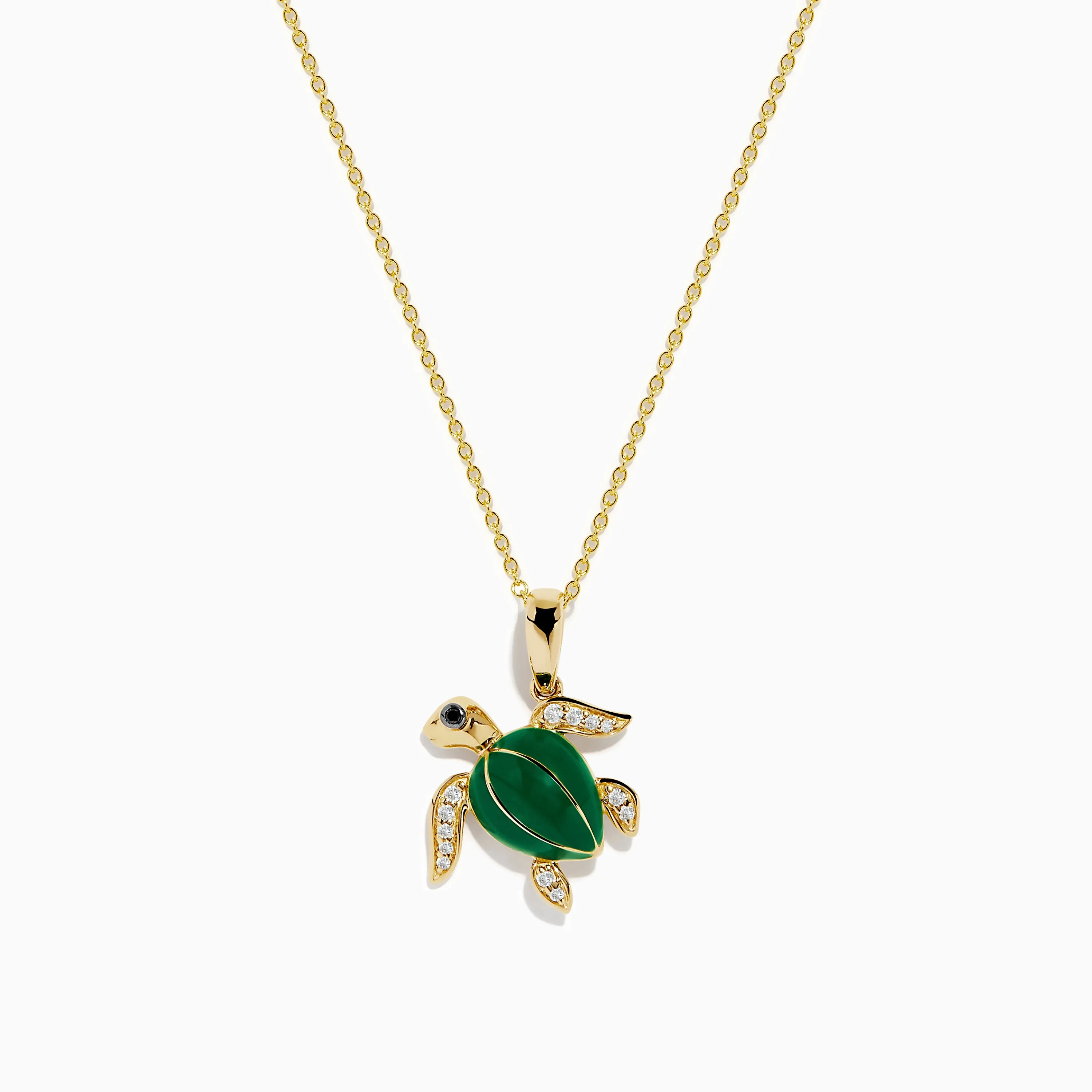 Seaside 14K Yellow Gold White and Black Diamond Enamel Turtle Pendant sold by Effy