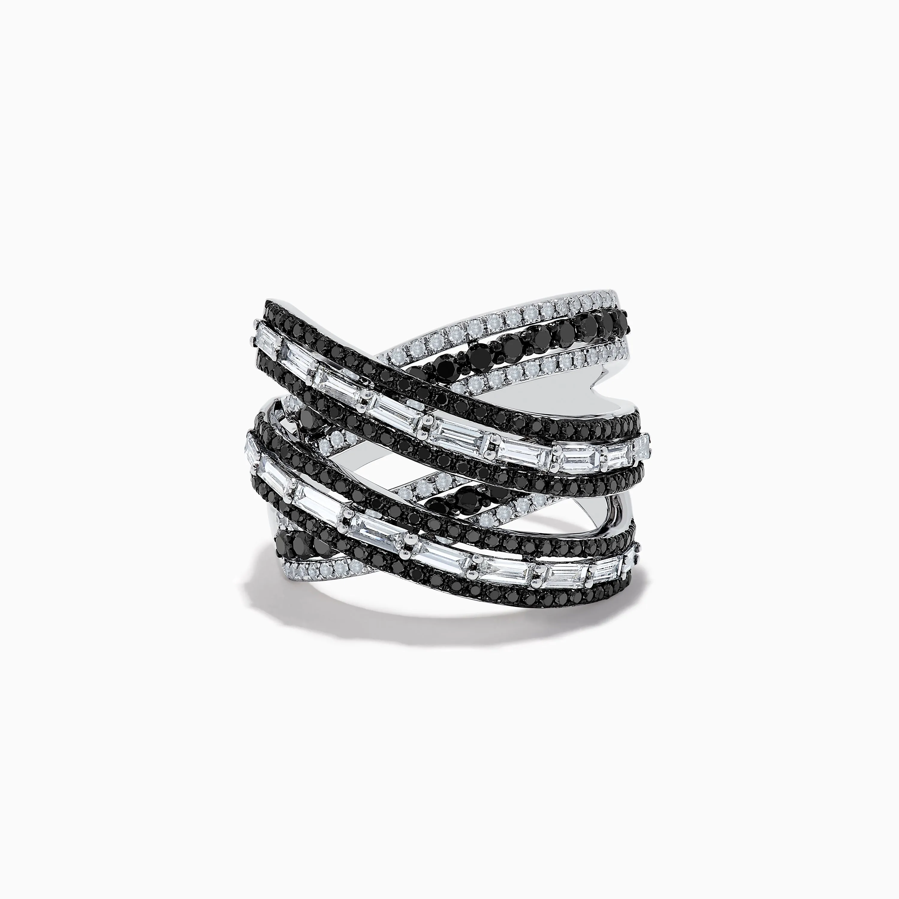 14K White Gold Black and White Diamond Criss Cross Ring sold by Effy