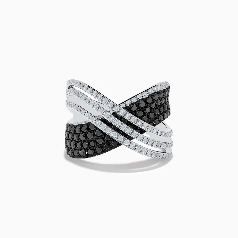 14K White Gold White and Black Diamond Criss Cross Ring sold by Effy