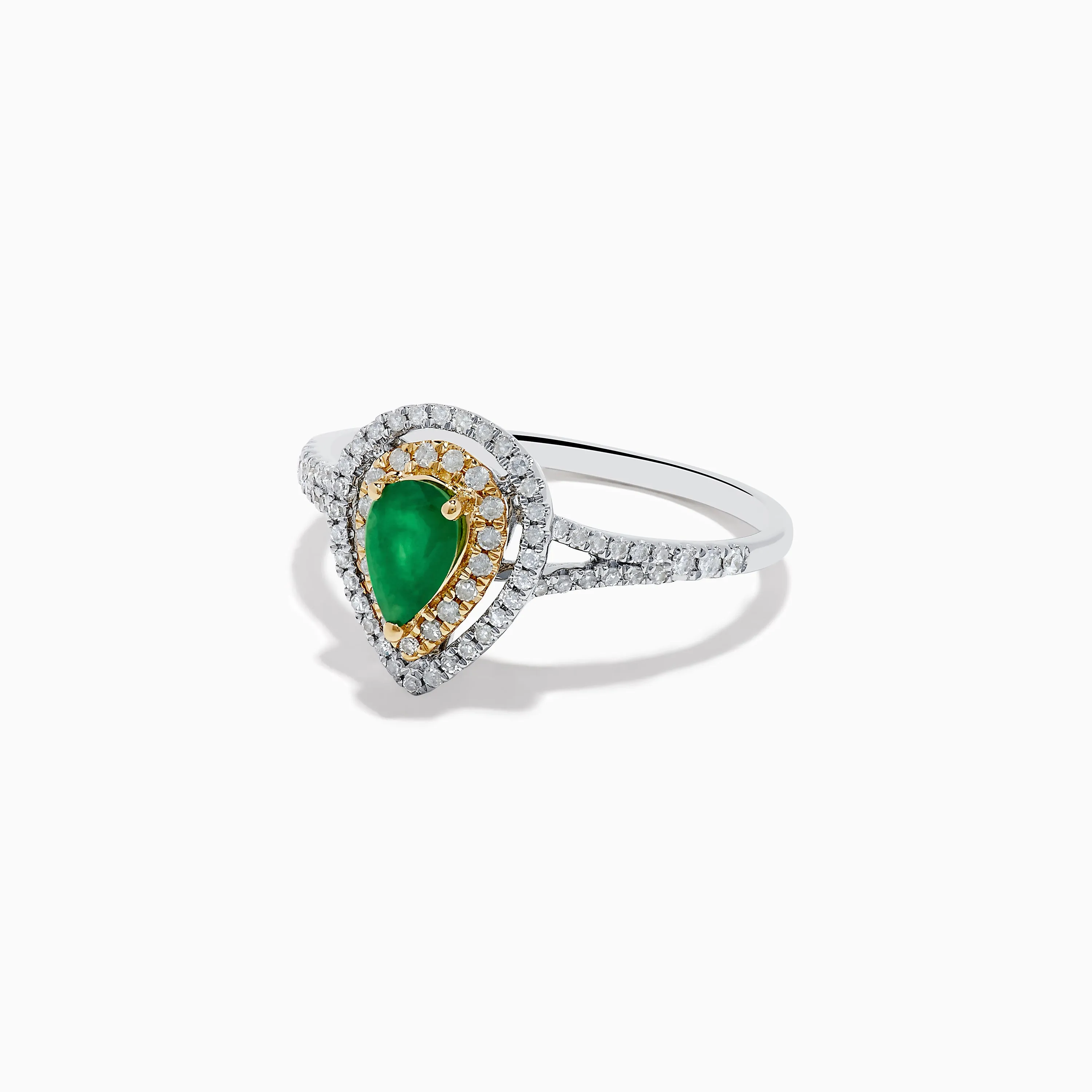 14K White and Yellow Gold Pear Shaped Double Diamond Halo Emerald Ring sold by Effy product image thumbnail 2
