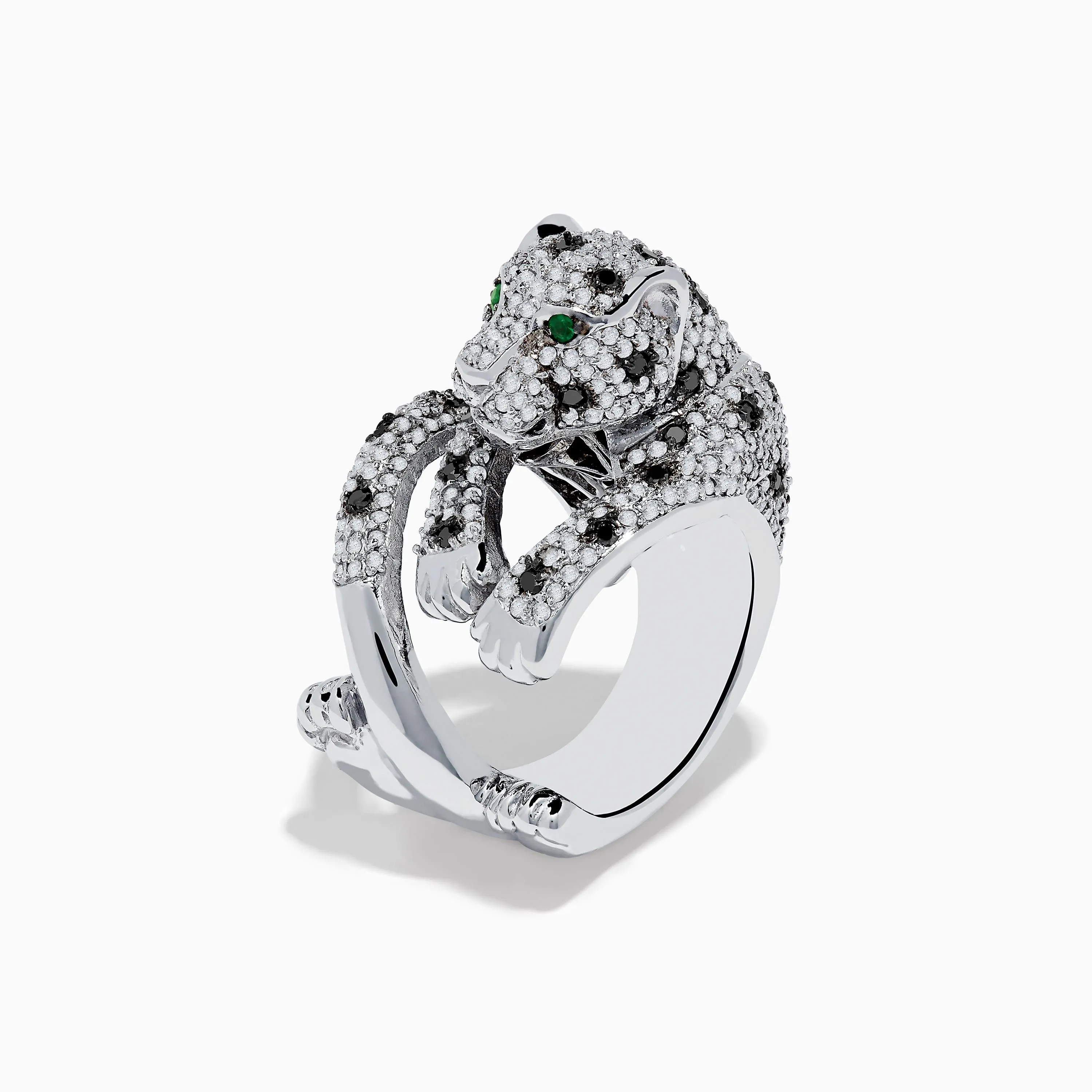 Signature 14K White Gold Diamond and Emerald Panther Ring sold by Effy