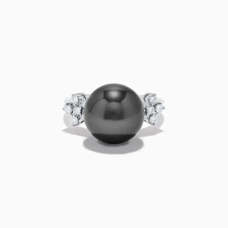 14K White Gold Tahitian Pearl and Diamond Ring sold by Effy