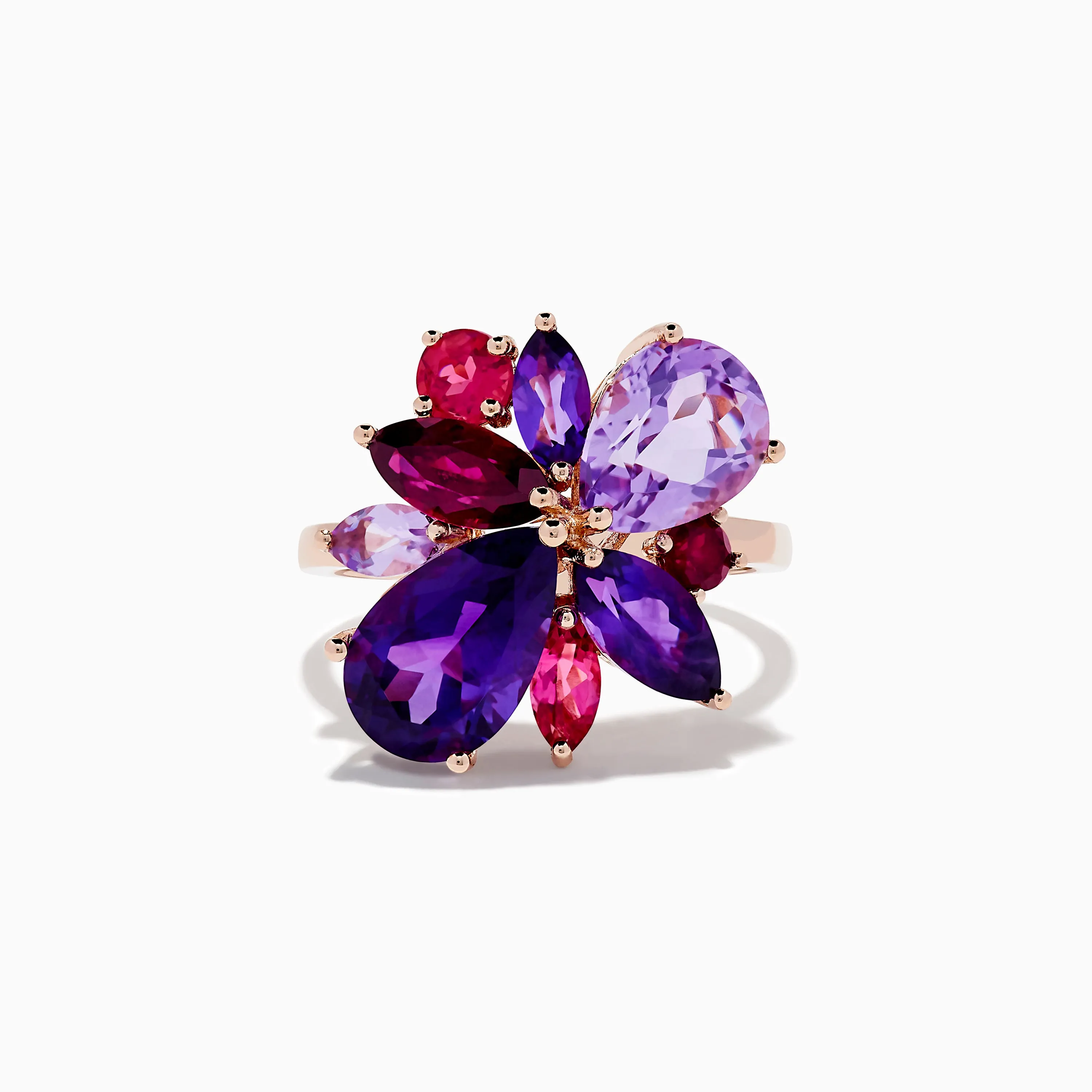 14K Rose Purple and Pink Amethyst, Rhodolite, and Pink Tourmaline Ring sold by Effy