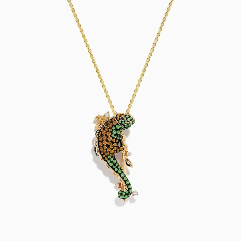 Safari 14K Yellow Gold Diamond, Citrine and Tsavorite Lizard Pendant sold by Effy