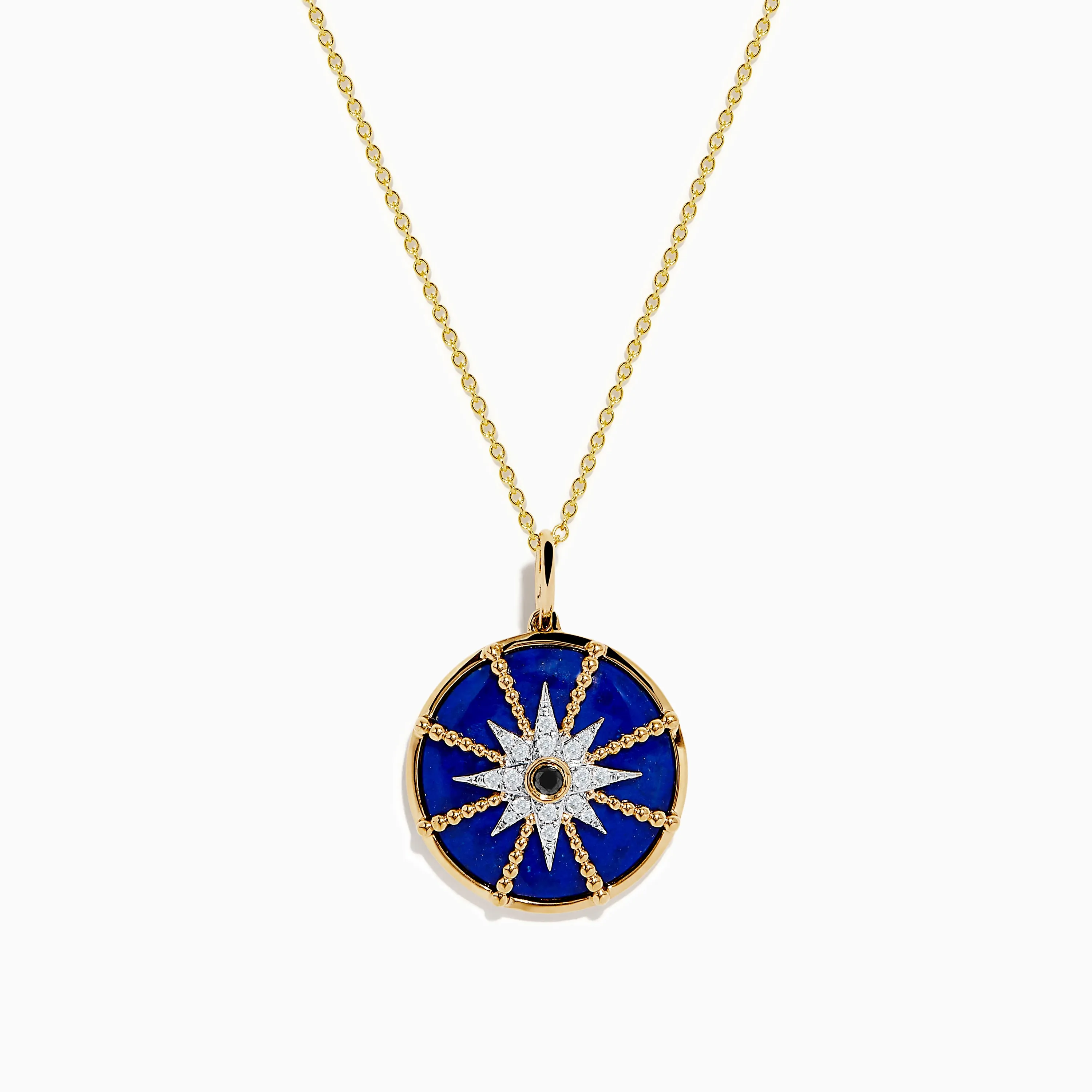 14K Yellow Gold Lapis, White and Black Diamond Compass Pendant sold by Effy