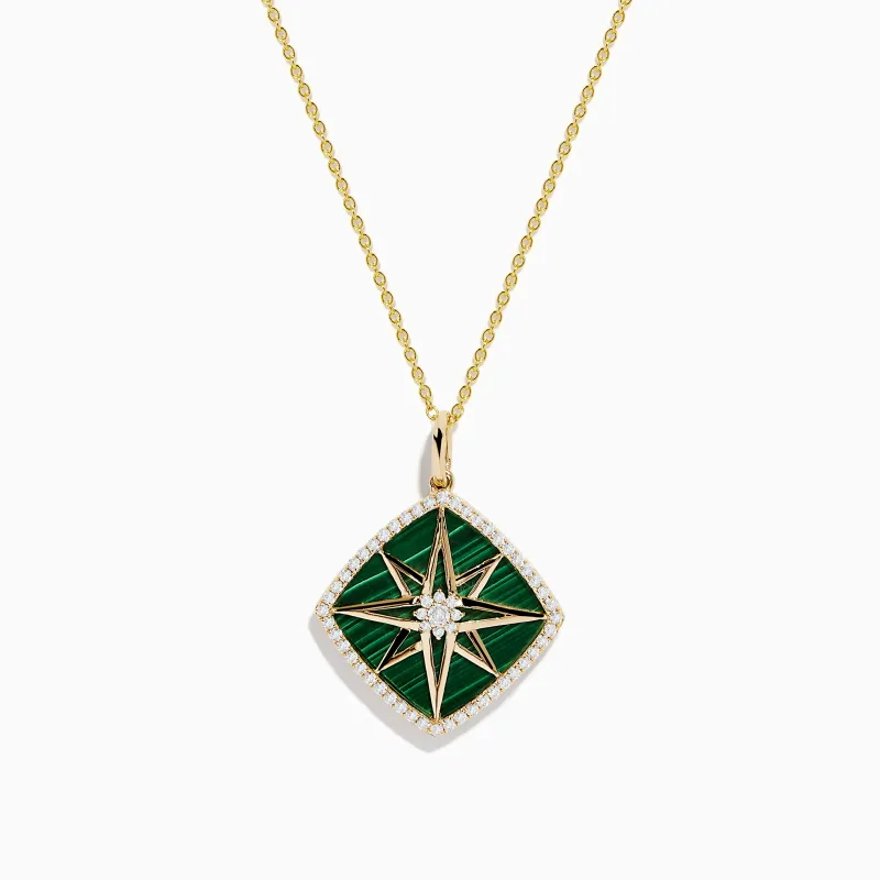 14K Yellow Gold Malachite and Diamond Compass Pendant sold by Effy