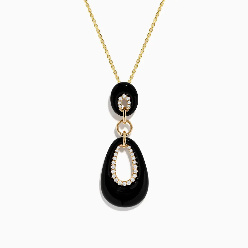 Eclipse 14K Yellow Gold Onyx and Diamond Pendant sold by Effy