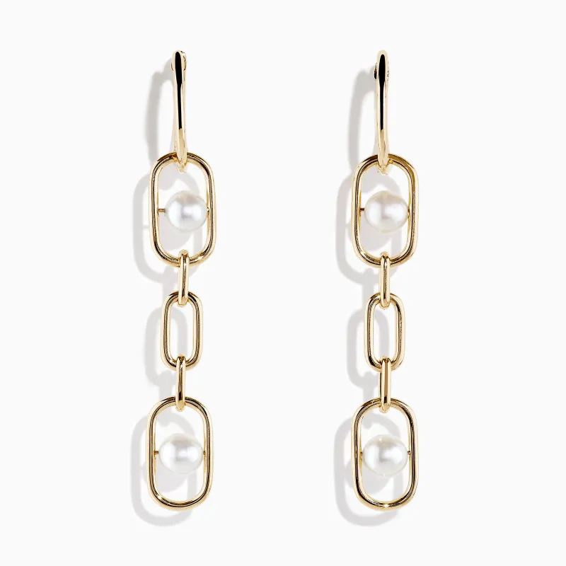 14K Yellow Gold Fresh Water Pearl Chain Link Earrings sold by Effy