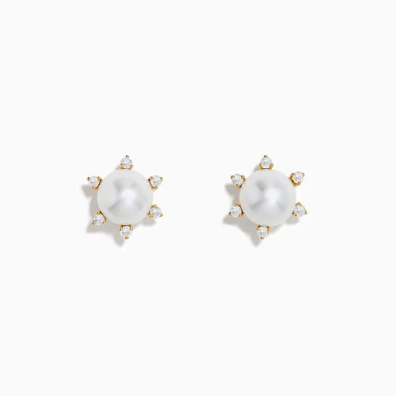 14K Yellow Gold Fresh Water Pearl and Diamond Earrings sold by Effy