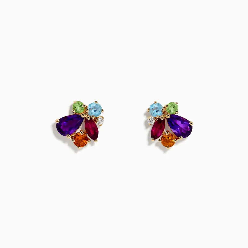 Mosaic 14K Yellow Gold Multi Gemstone and Diamond Earrings sold by Effy