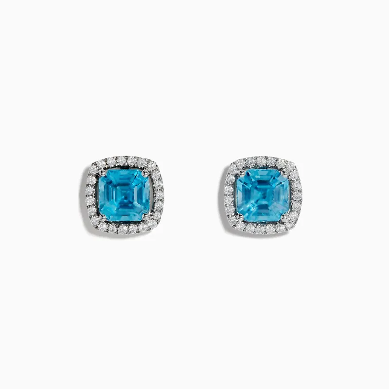 14K White Gold Blue Zircon and Diamond Stud Earrings sold by Effy