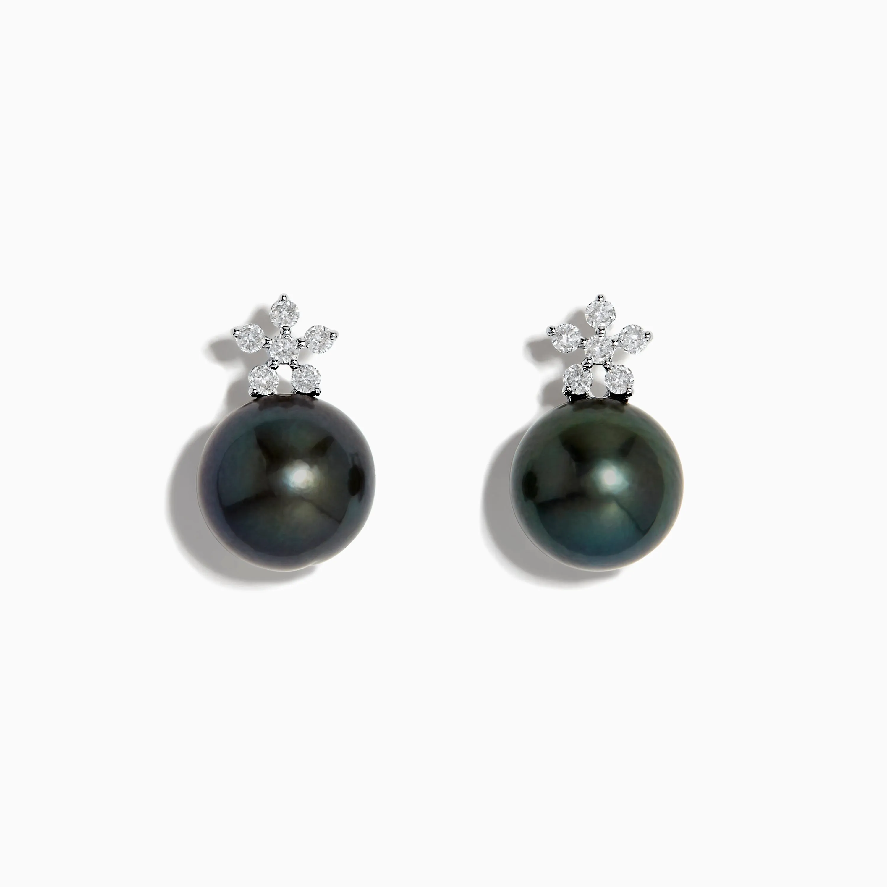 14K White Gold Tahitian Pearl and Diamond Earrings 9-10 mm sold by Effy