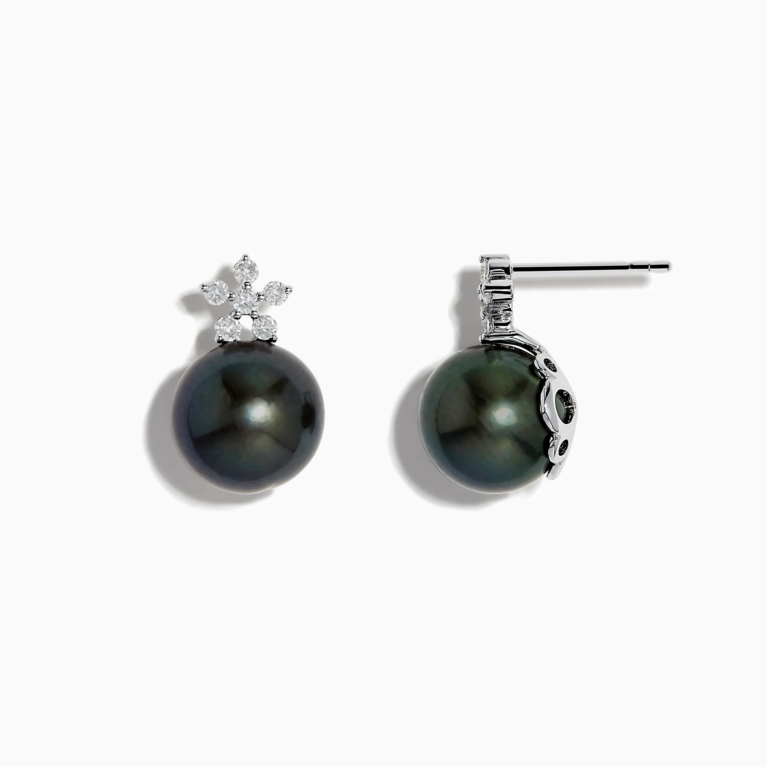 14K White Gold Tahitian Pearl and Diamond Earrings 9-10 mm sold by Effy product image thumbnail 2