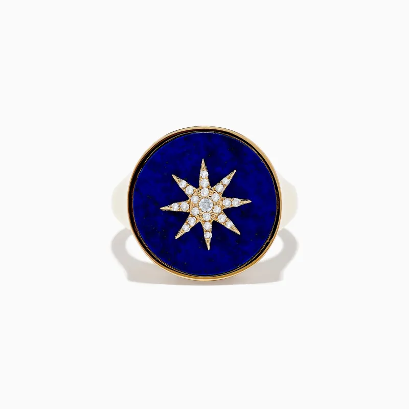 14K Yellow Gold Lapis and Diamond Compass Ring sold by Effy