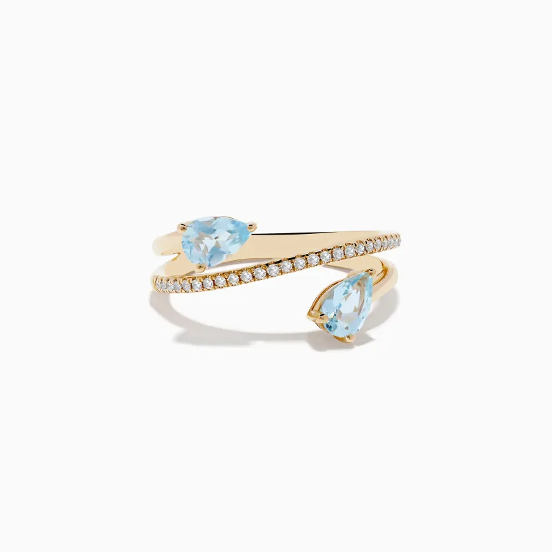 Aquarius 14K Yellow Gold Aquamarine and Diamond Ring sold by Effy