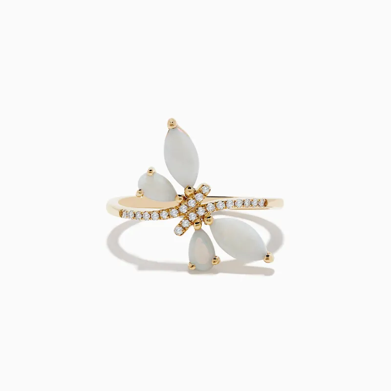 Aurora 14K Yellow Gold Opal and Diamond Butterfly Ring sold by Effy