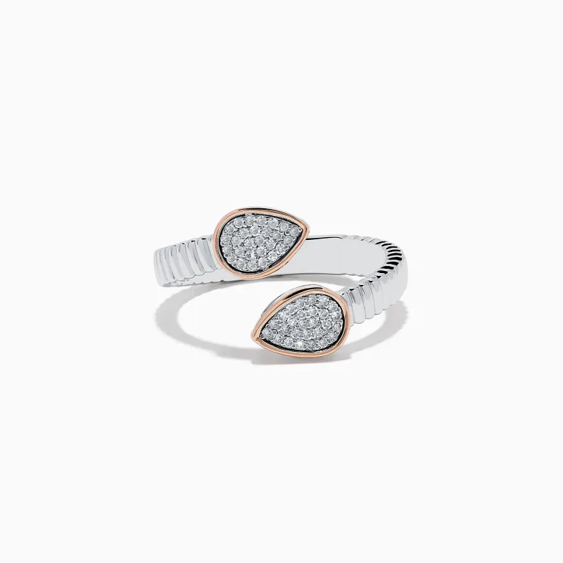 925 Sterling Silver & 14K Rose Gold Diamond Bypass Ring sold by Effy