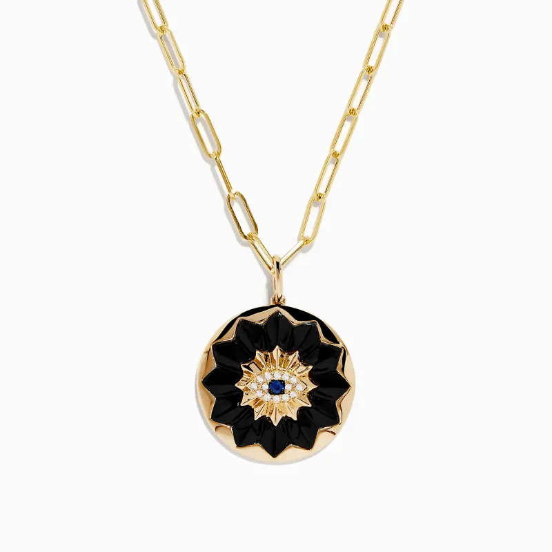 14K Yellow Gold Sapphire, Onyx and Diamond Evil Eye Pendant sold by Effy