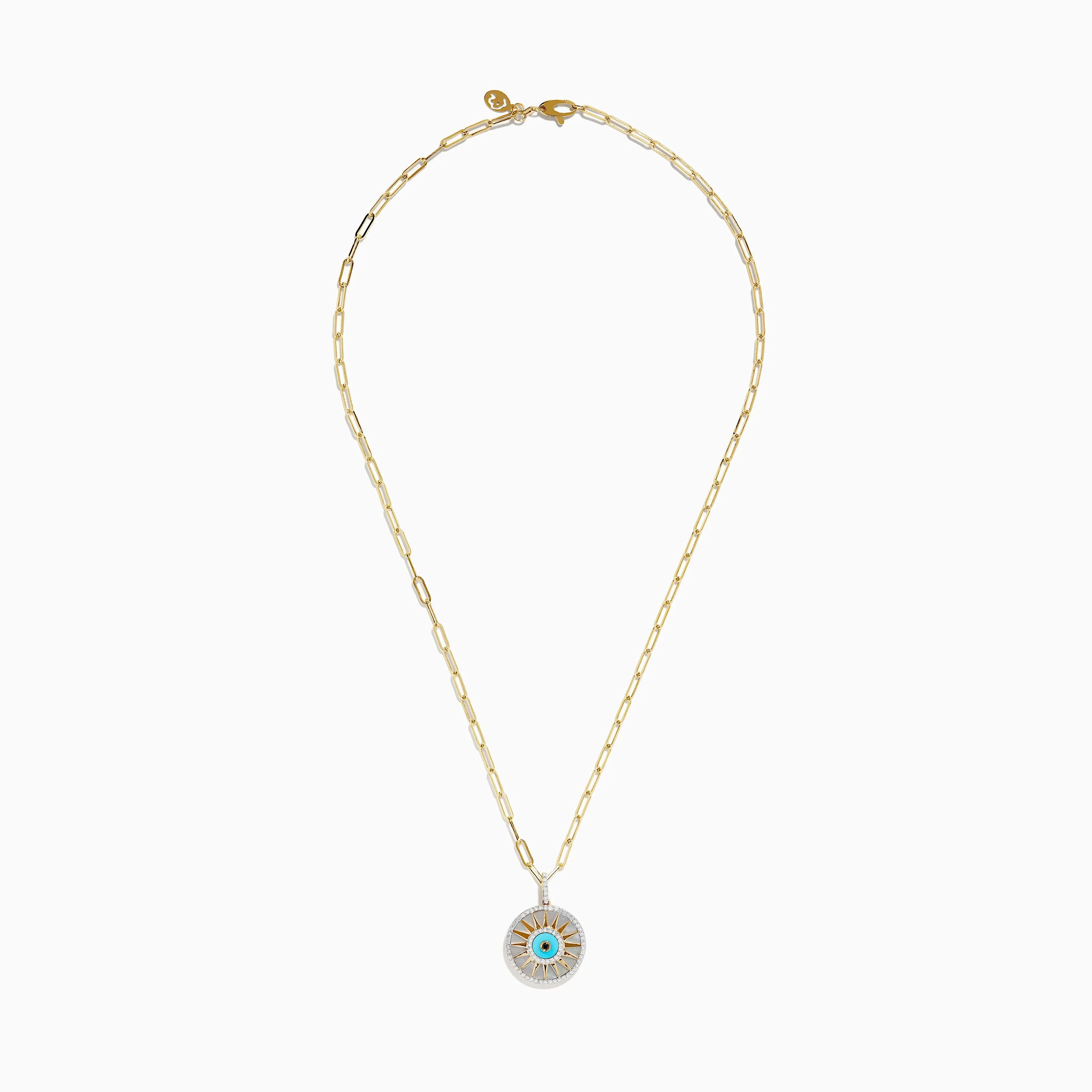 14K Yellow Gold Mother Of Pearl, Turquoise and Diamond Evil Eye Pendant sold by Effy product image thumbnail 2