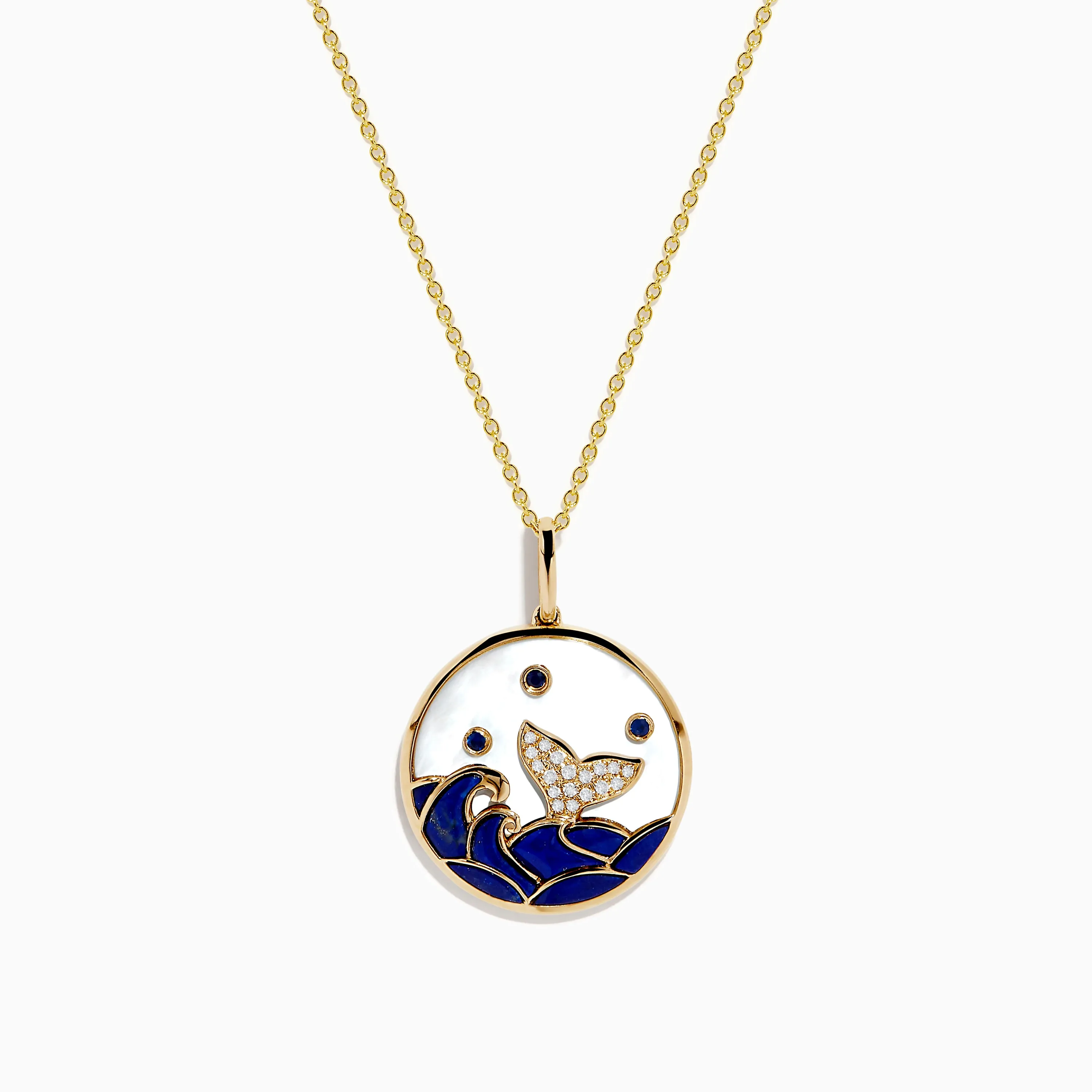 Seaside 14K Yellow Gold Lapis, Mother of Pearl, Sapphire and Diamond Pendant sold by Effy