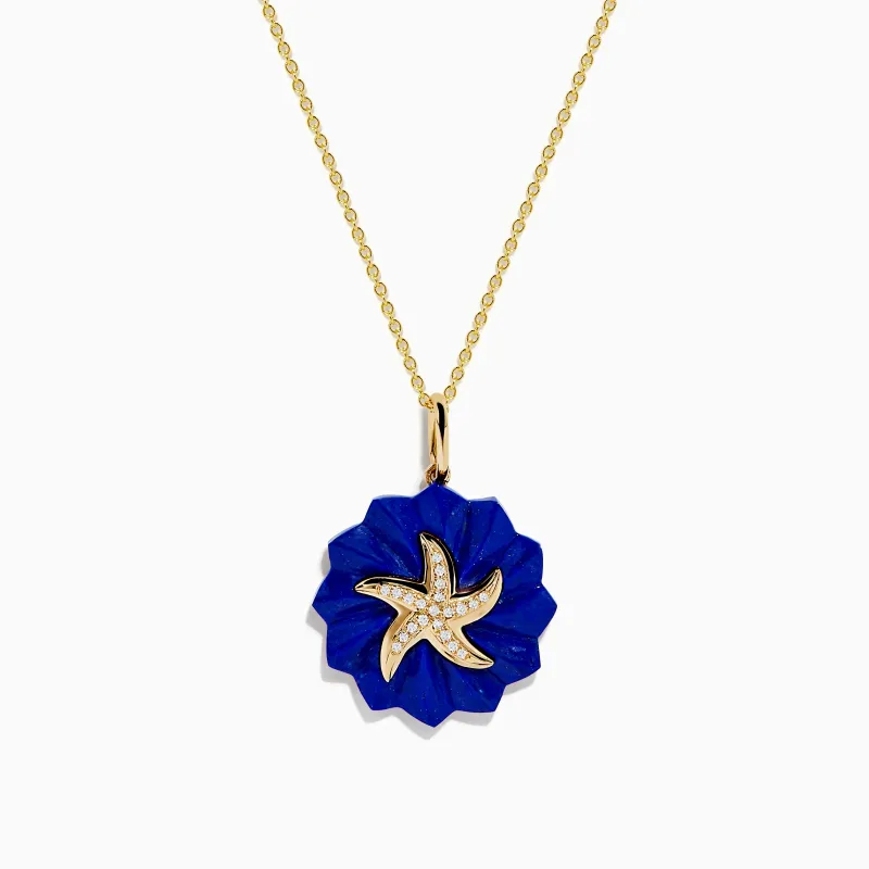 Seaside 14K Yellow Gold Lapis and Diamond Starfish Pendant sold by Effy