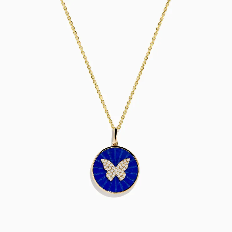 Nature 14K Yellow Gold Lapis and Diamond Butterfly Pendant sold by Effy