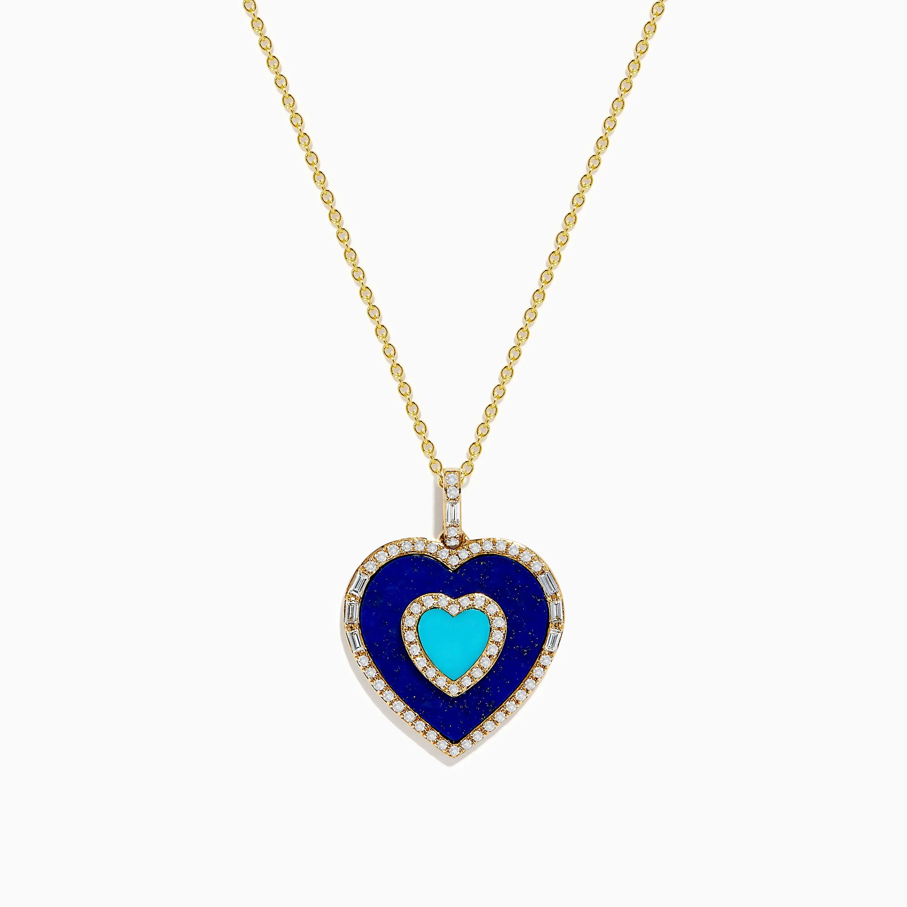 Novelty 14K Yellow Gold Lapis, Turquoise and Diamond Heart Pendant sold by Effy