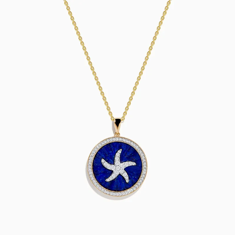 Seaside 14K Yellow Gold Lapis and Diamond Starfish Pendant sold by Effy