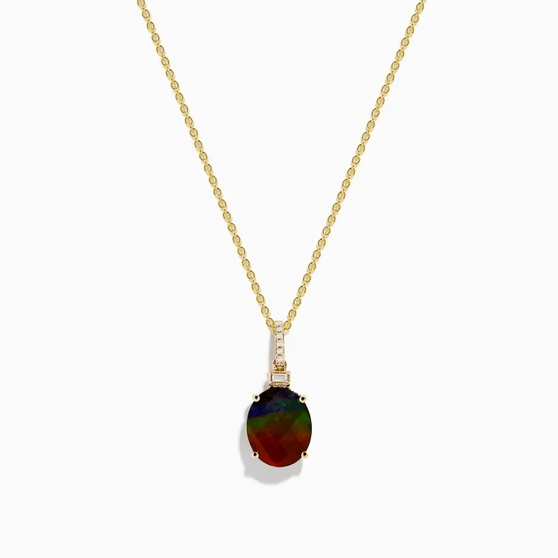14K Yellow Gold Ammolite and Diamond Pendant sold by Effy