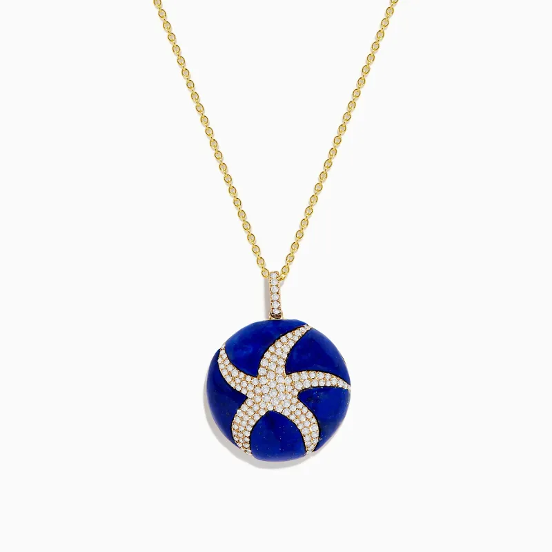 Seaside 14K Yellow Gold Lapis and Diamond Starfish Pendant sold by Effy