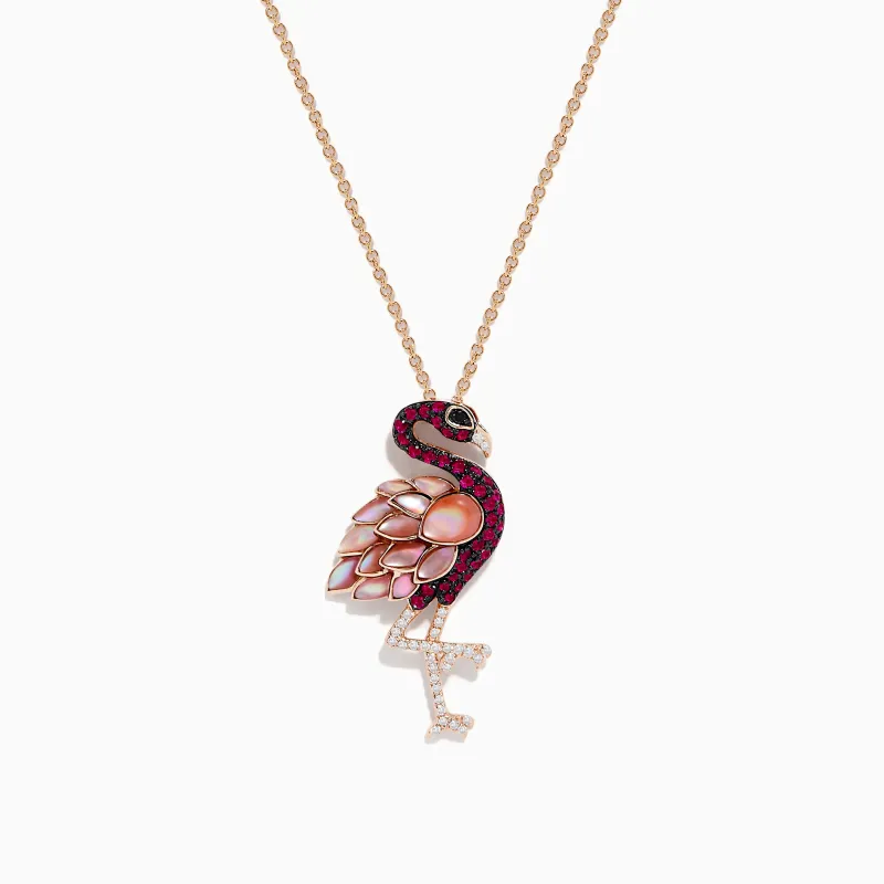 Safari 14K Rose Gold Ruby and Diamond Flamingo Pendant sold by Effy