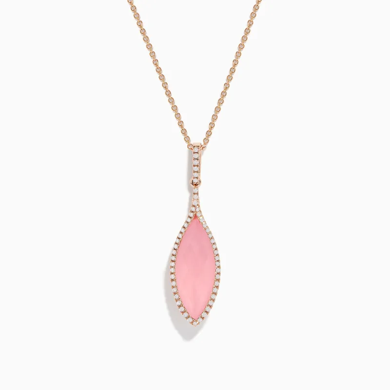 14K Rose Gold Diamond and Rose Quartz Pendant sold by Effy
