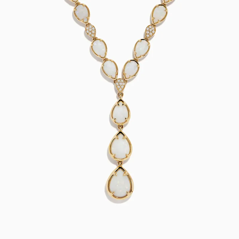 Aurora 14K Yellow Gold Opal and Diamond Y Necklace sold by Effy