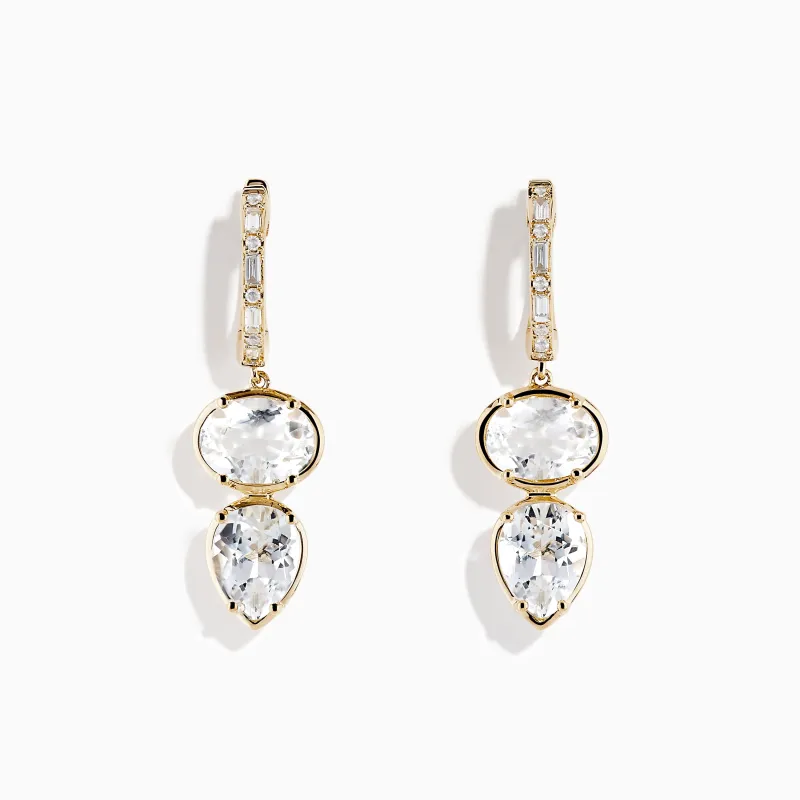 14K Yellow Gold White Topaz and Diamond Earrings sold by Effy