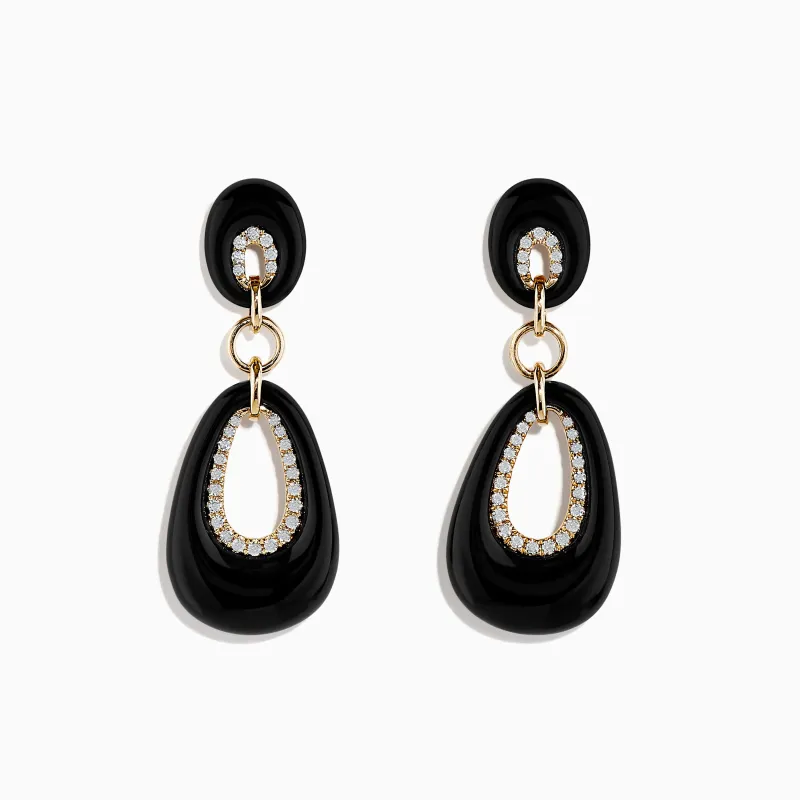 Eclipse 14K Yellow Gold Onyx and Diamond Drop Earrings sold by Effy