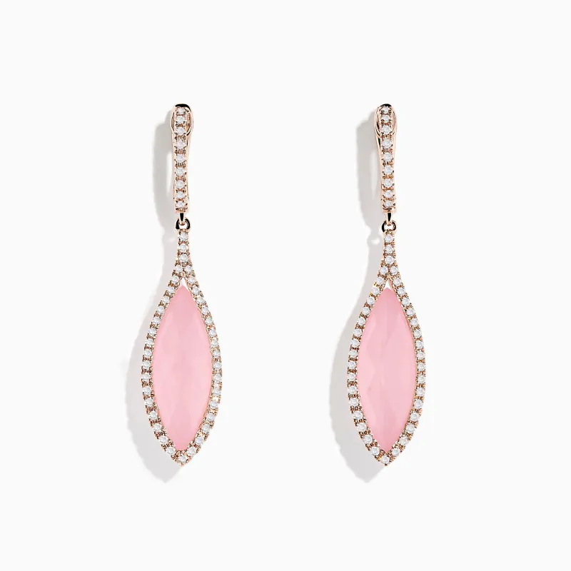 14K Rose Gold Rose Quartz and Diamond Earrings sold by Effy