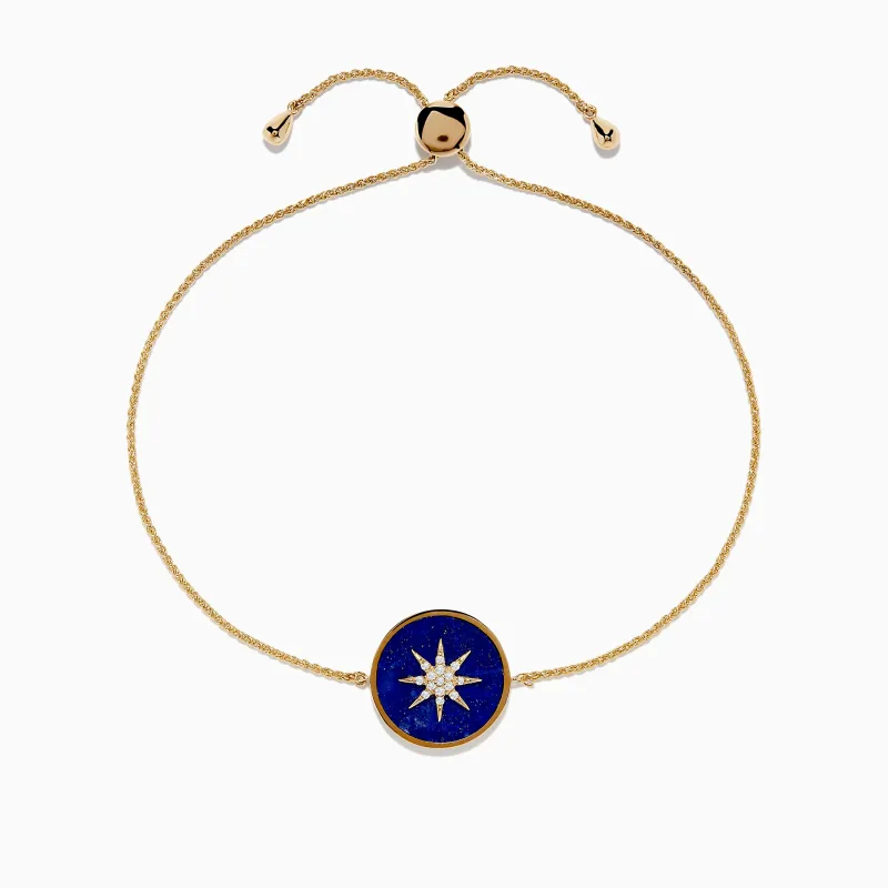 14K Yellow Gold Lapis and Diamond Compass Bolo Bracelet sold by Effy