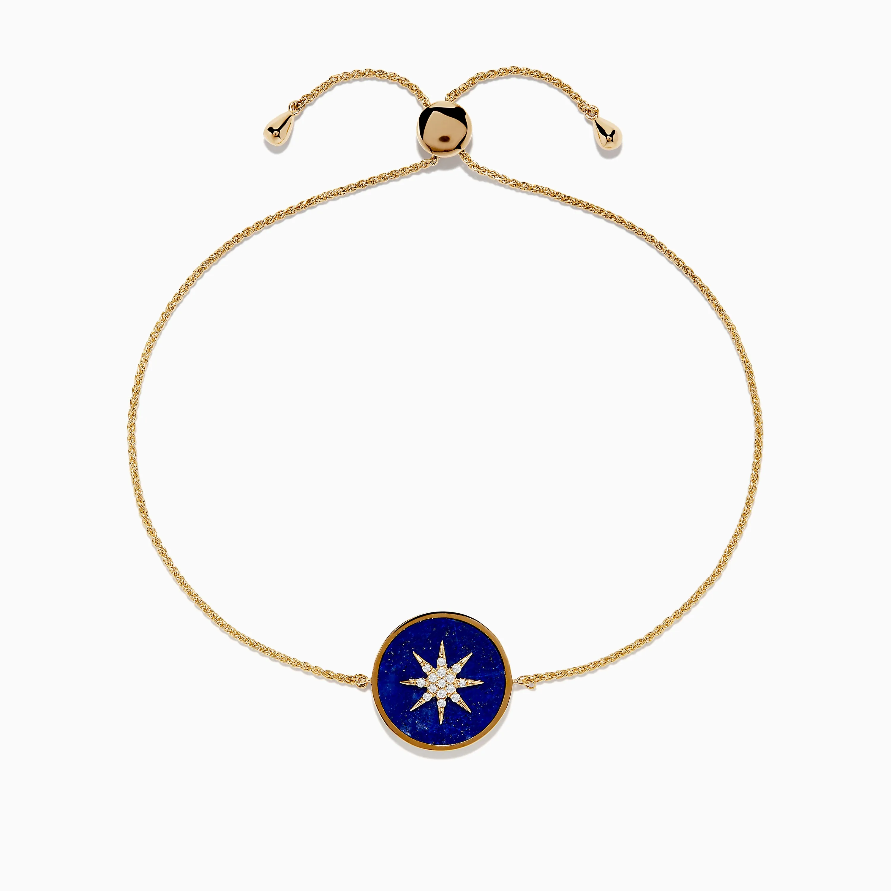 14K Yellow Gold Lapis and Diamond Compass Bolo Bracelet sold by Effy