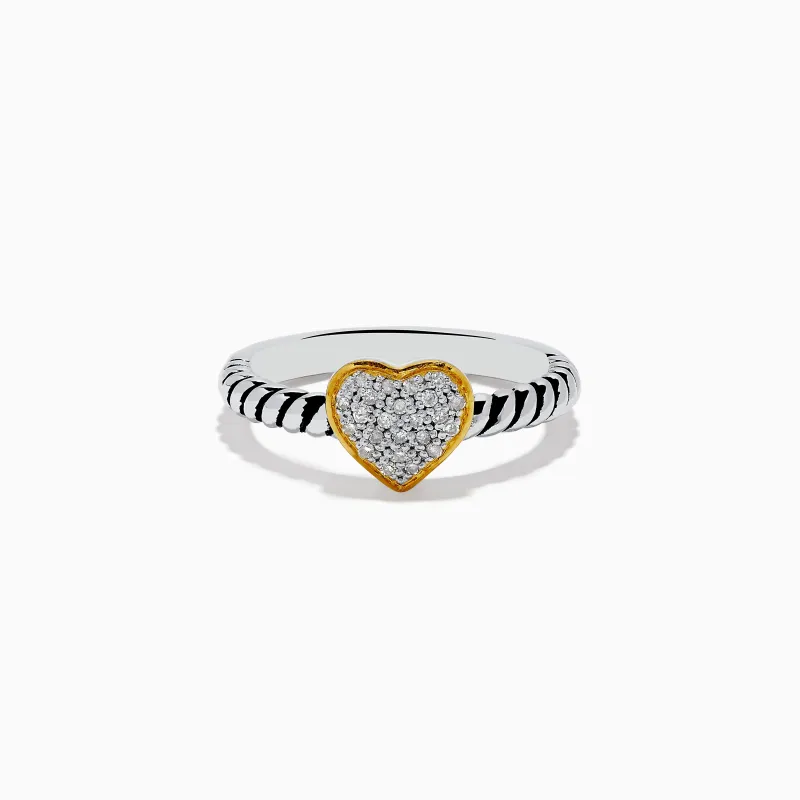 925 Sterling Silver Two Tone Gold Plated Diamond Heart Ring sold by Effy