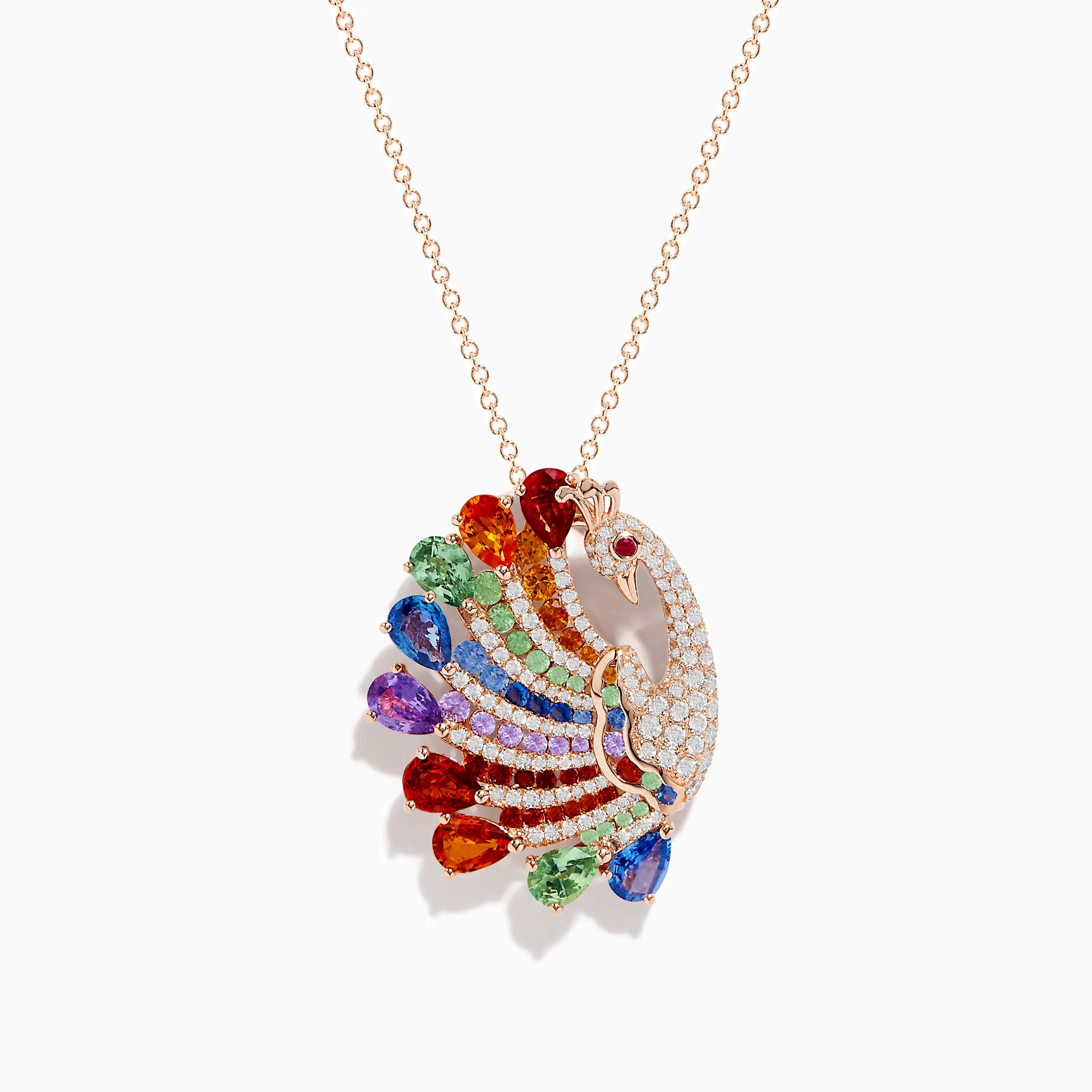 Safari 14K Rose Gold Multi Sapphire and Diamond Peacock Pendant sold by Effy
