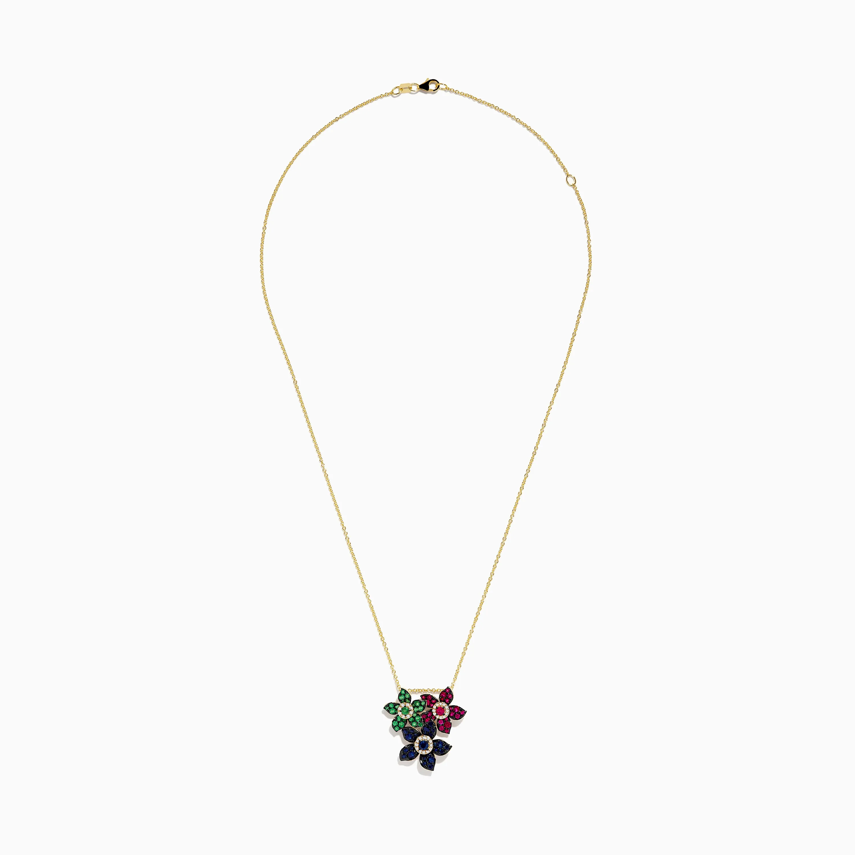 Nature 14K Yellow Gold Ruby, Sapphire, Emerald and Diamond Flower Pendant sold by Effy product image thumbnail 2