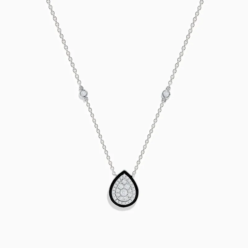 Pave Classica 14K White Gold Diamond and Enamel Necklace sold by Effy