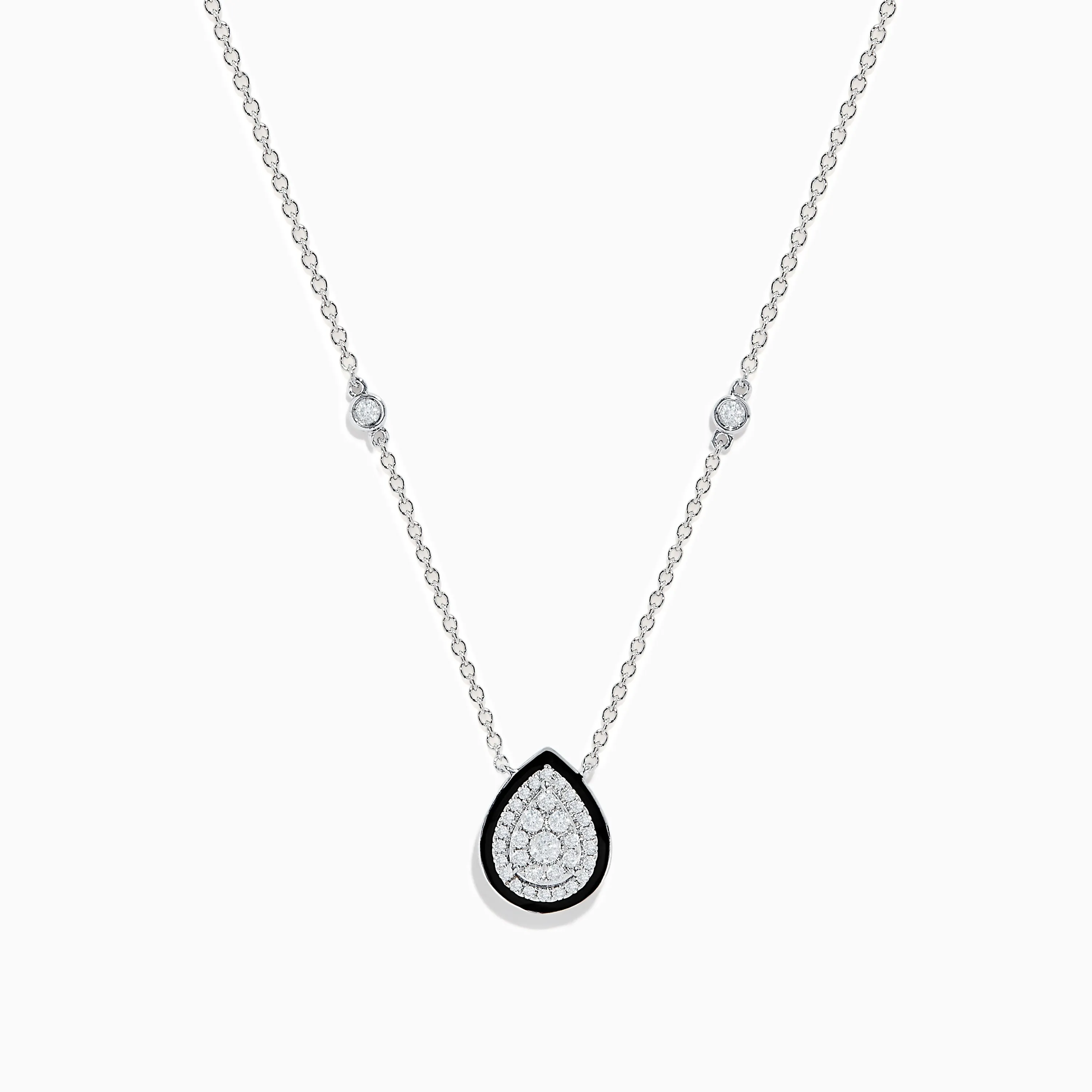 Pave Classica 14K White Gold Diamond and Enamel Necklace sold by Effy