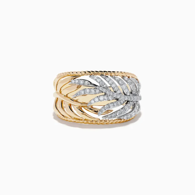 Duo 14K Two-Tone Gold Diamond Leaf Ring sold by Effy