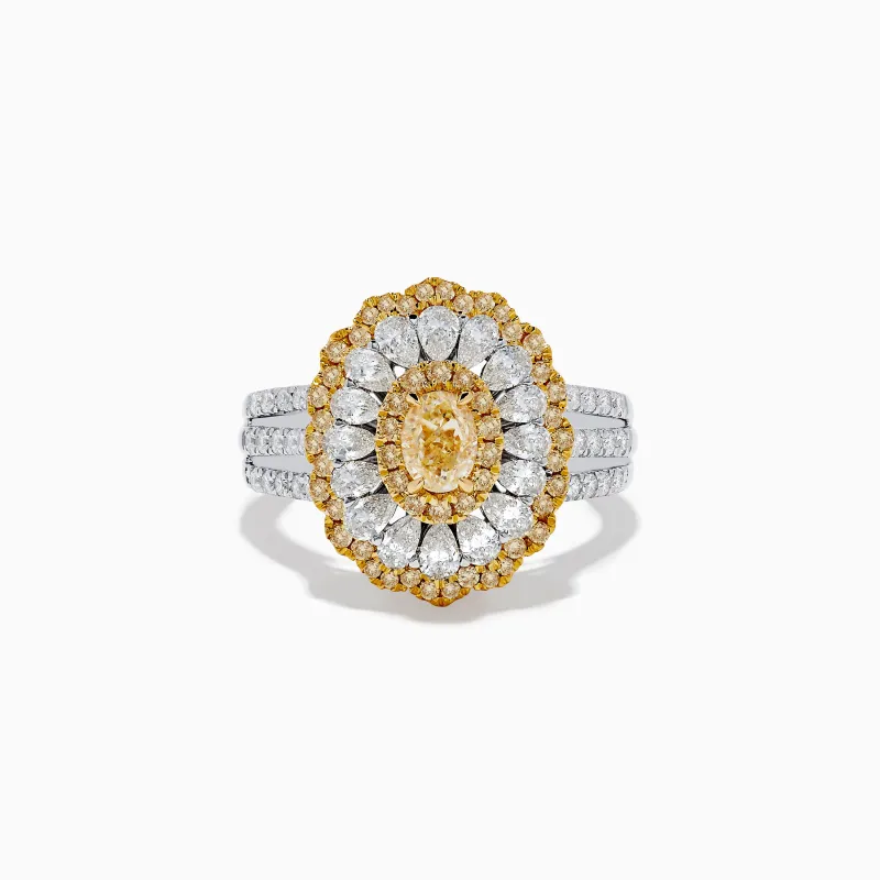 Canare 18K Two-Tone Yellow and White Diamond Layered Oval Halo Ring sold by Effy