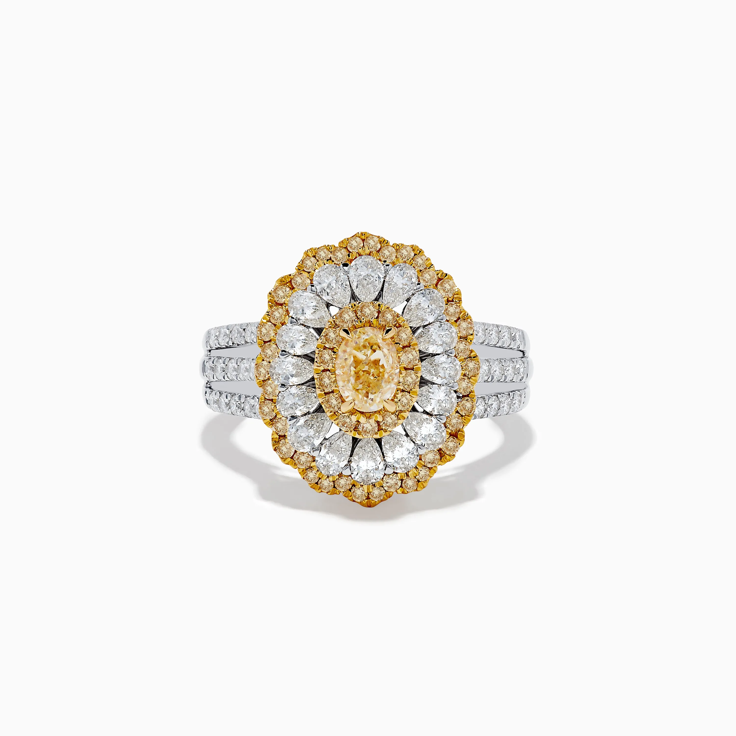 Canare 18K Two-Tone Yellow and White Diamond Layered Oval Halo Ring sold by Effy