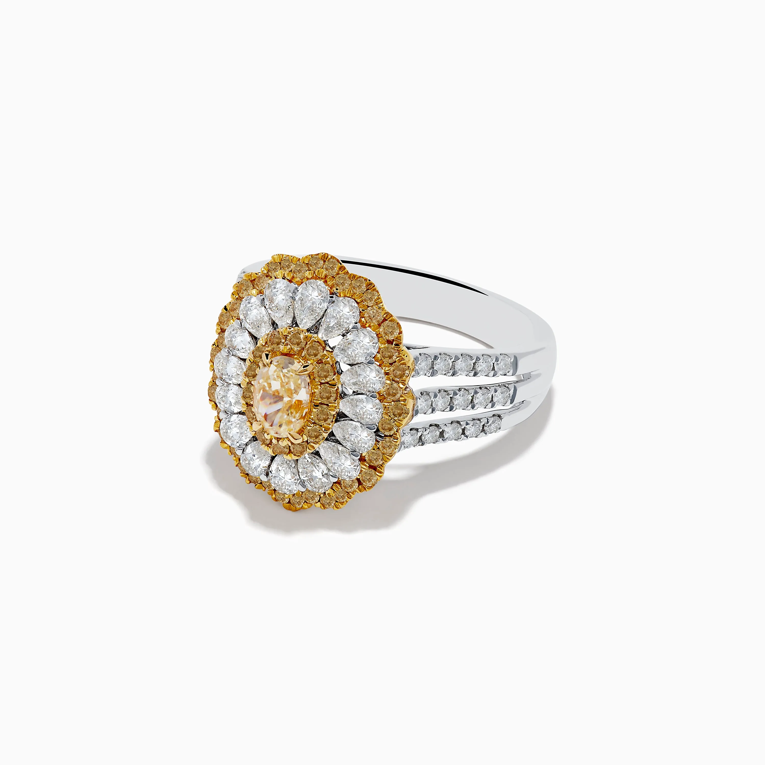 Canare 18K Two-Tone Yellow and White Diamond Layered Oval Halo Ring sold by Effy product image thumbnail 2