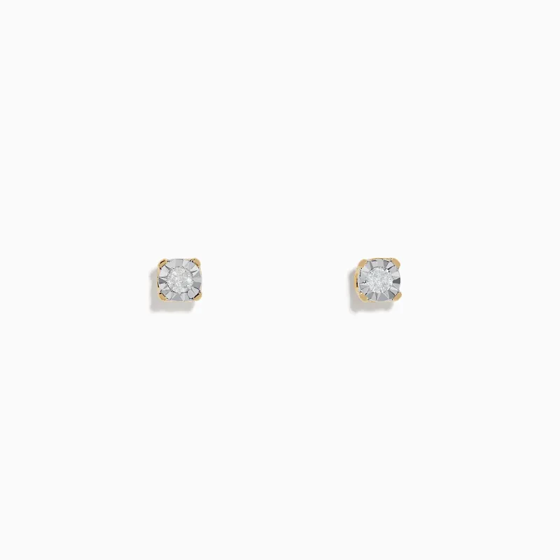 14K Two Tone White & Yellow Gold Diamond Solitaire Stud Earrings 0.10 TCW sold by Effy